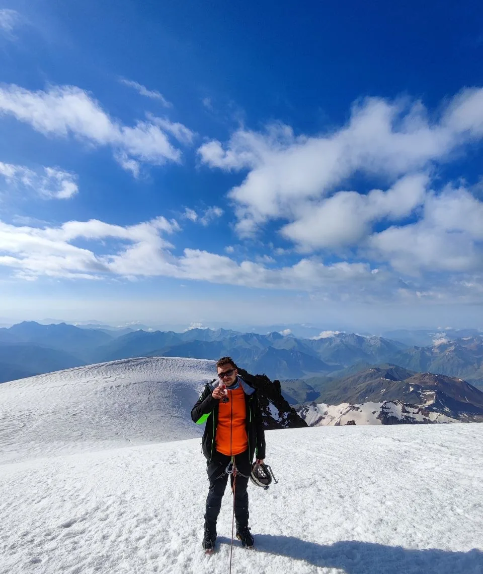 Philipp Gross Kochnov on the summit of Mount Kazbek (5054 m), Caucasus